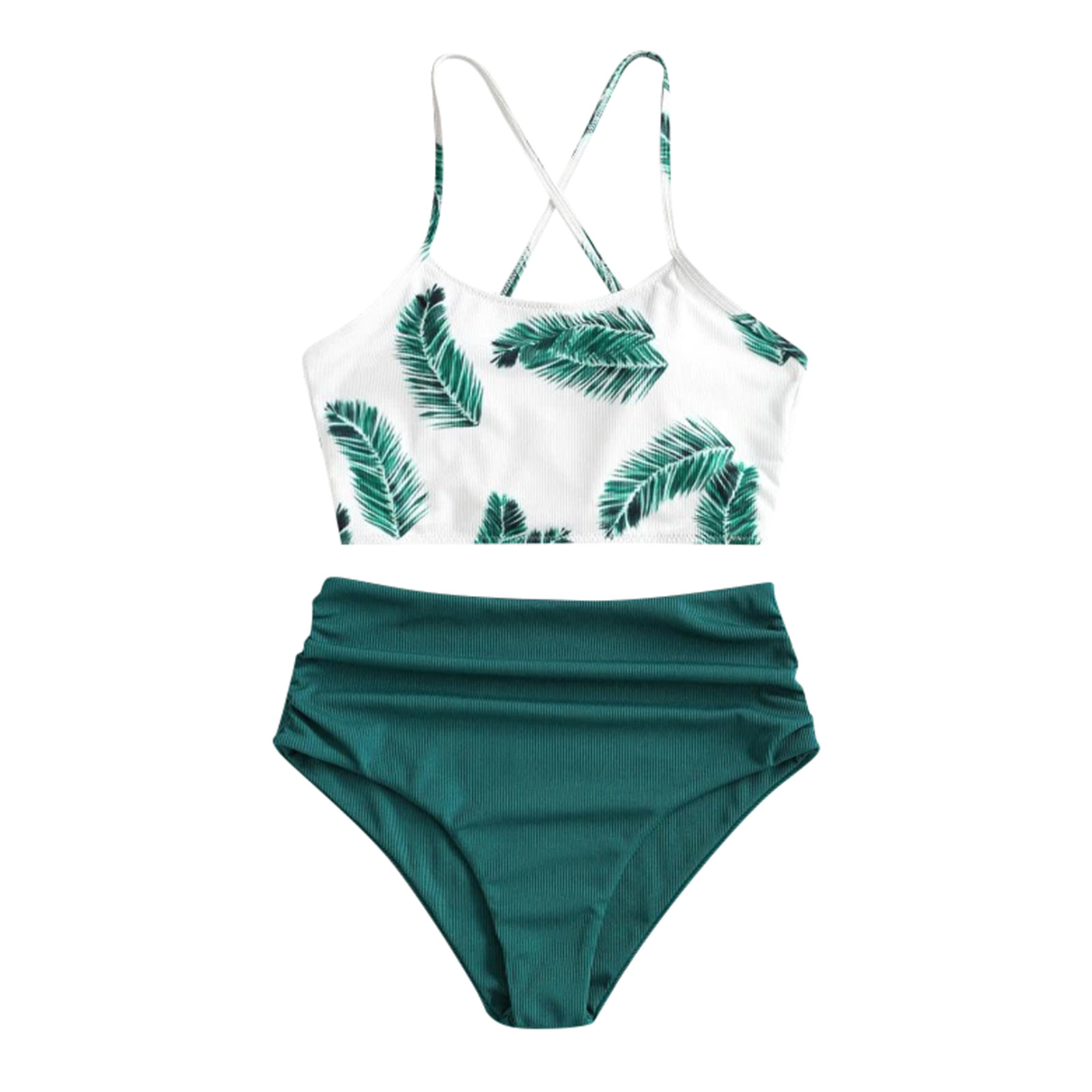 여성용 비키니, 섹시한 스트랩 수영복, 나뭇잎 프린트 스플릿 수영복 세트, 플러스 사이즈 투피스 비치웨어 수영복, 여성용 수영복, 2021
